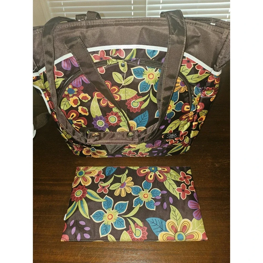 Longaberger Sisters Bliss‎ Baby Diaper Bag w Changing Pad Brown Floral Shower